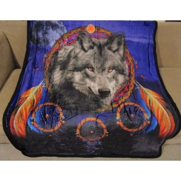 New Purple Wolf Dream Catcher Plush Fleece Throw Gift Blanket Sherpa SOFT Wolves - Picture 2 of 6
